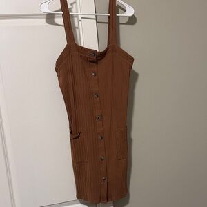 AEO Women’s Ribbed Button-Front Brown Dress